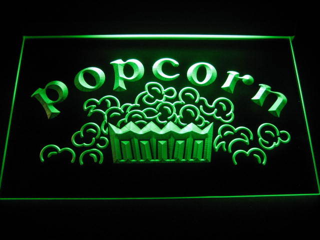 Popcorn Movies Display Neon Light Sign Green